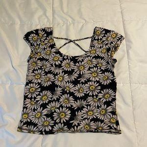Daisy Printed Top with Back Cut Out